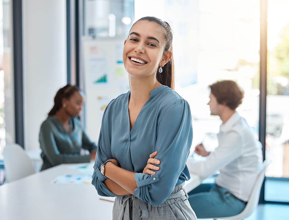 Young business woman smiling